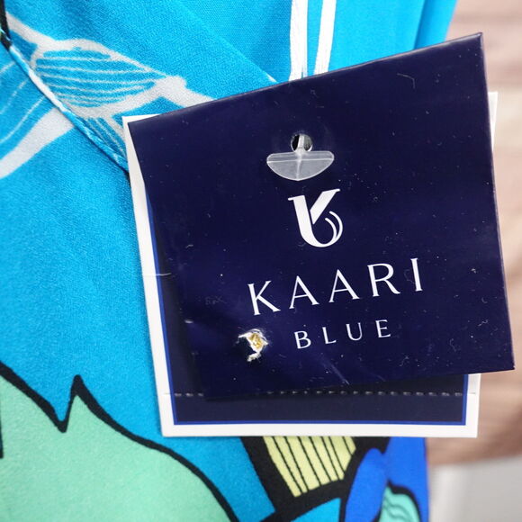 NWT KAARI BLUE TURQUOIS FLORAL STENCIL LEAVES SLEEVELESS FLORAL DRESS WOMENS XS - Picture 7 of 9